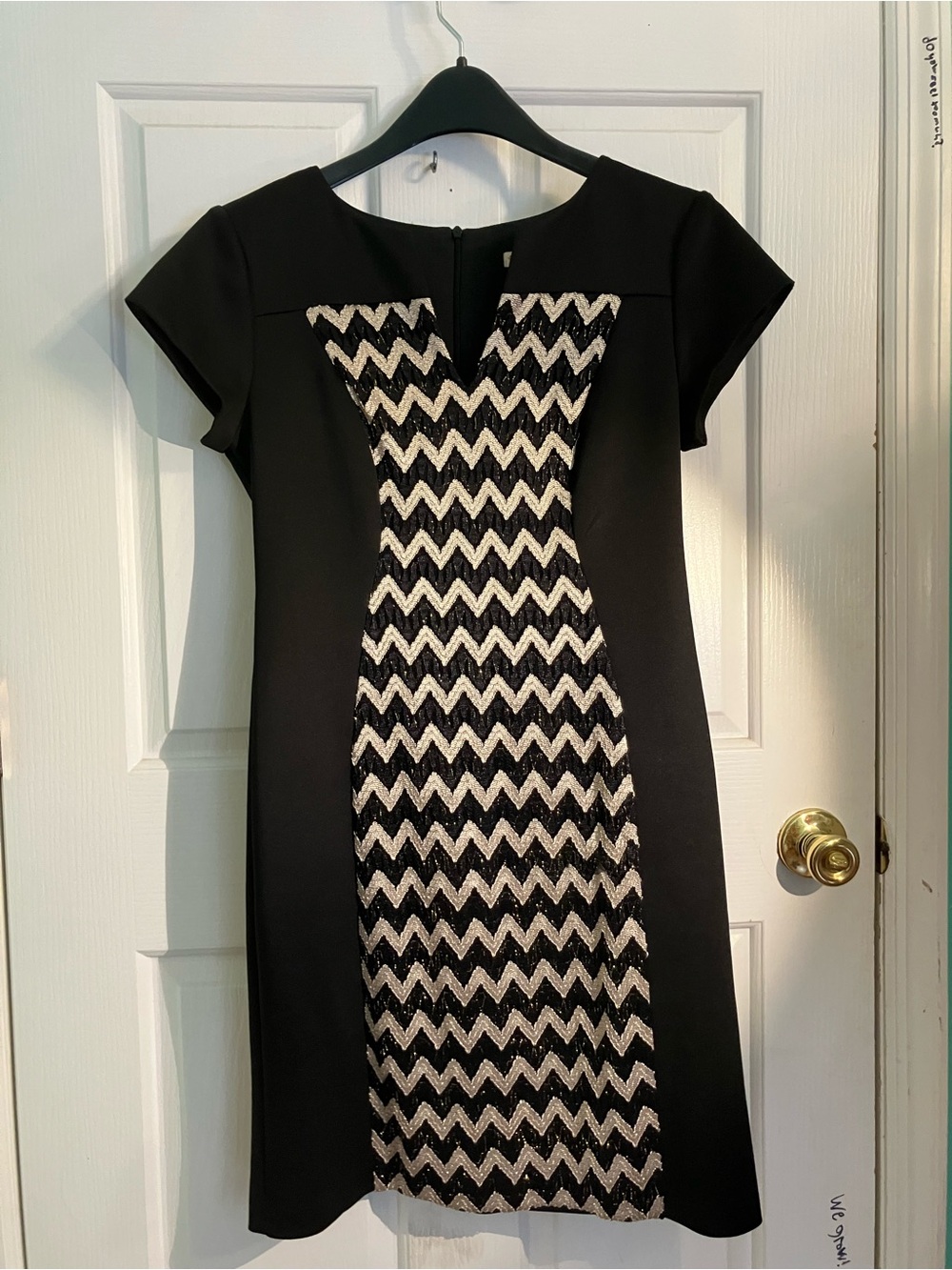 Christopher & Banks Black Dress with Chevron Metallic Panel